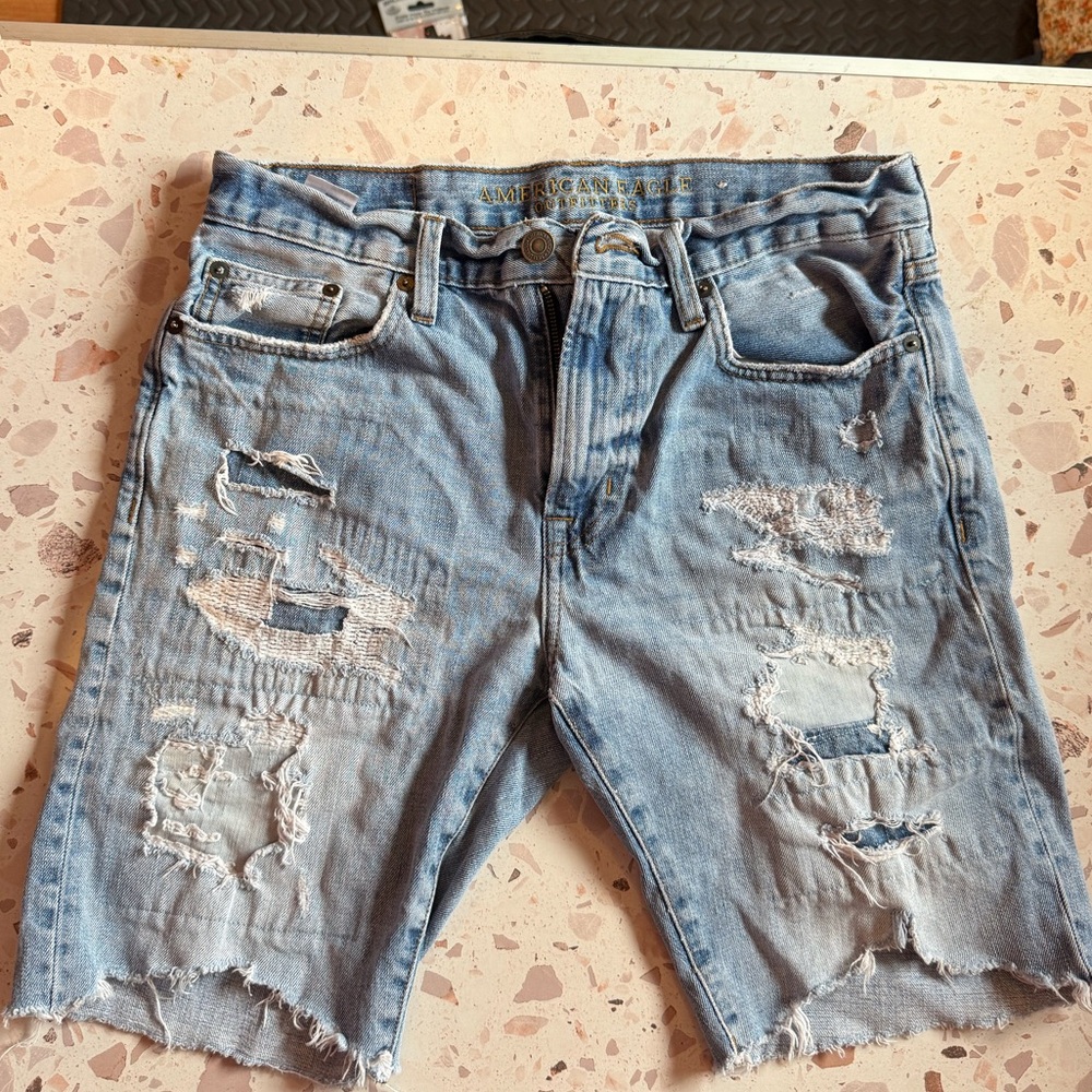 American Eagle Outfitters Light Blue Distressed Jean Shorts